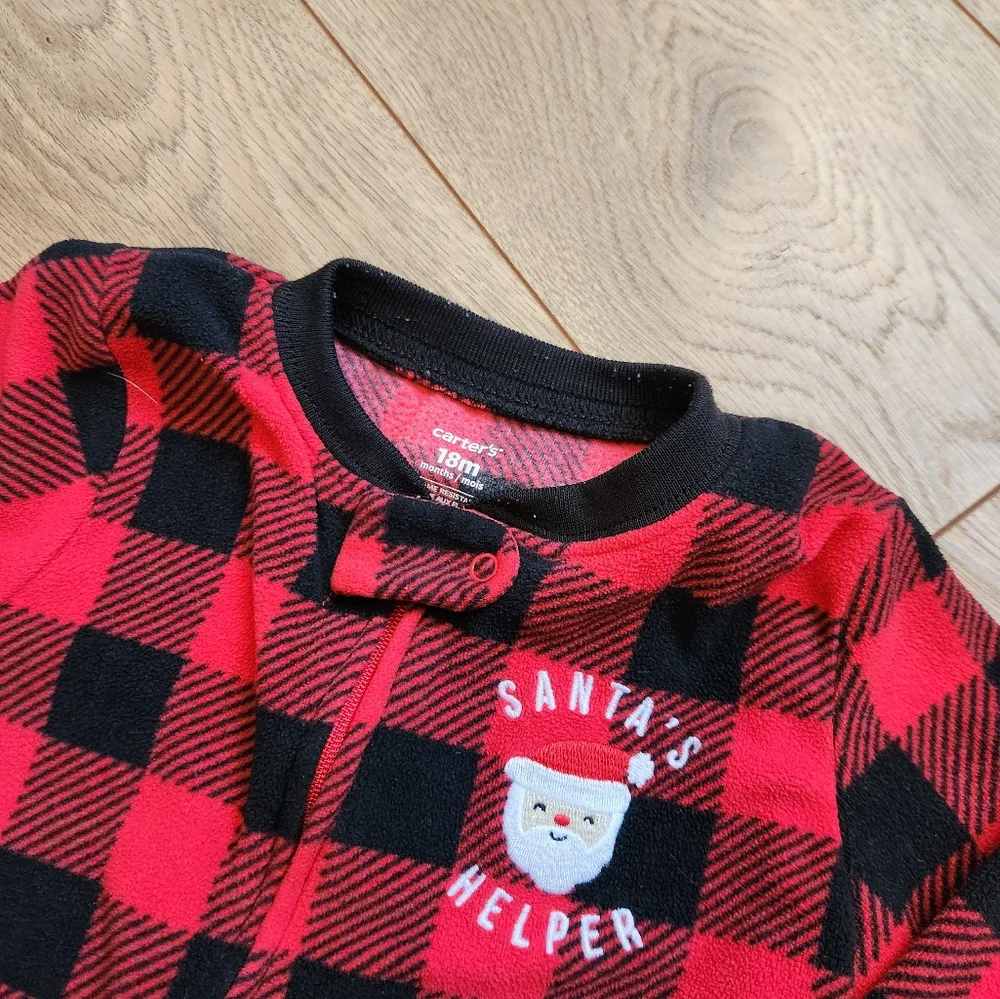 18m Carter's Fleece Plaid Santa Footies